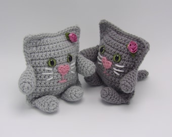 Amigurumi Gray Cat, Crochet Stuffed Toy or Shelf Sitter