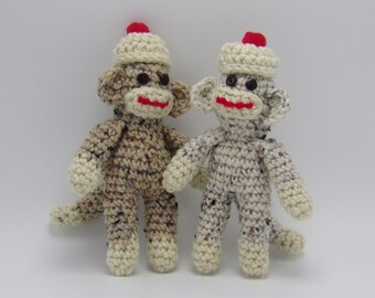 Crochet Sock Monkey - Small Stuffed Animal - two color choices