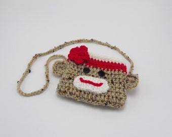 Crochet Sock Monkey Purse Necklace