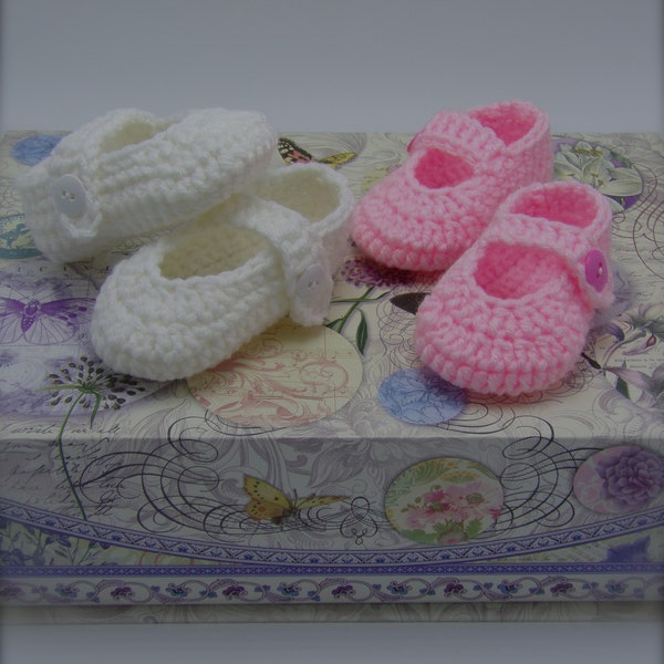 Crochet Mary Jane Style Baby Shoes - available in sizes 3 months to 1 yr