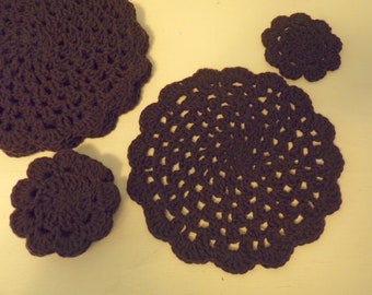 Crochet Scalloped Dining Placemats and Coasters eight piece set