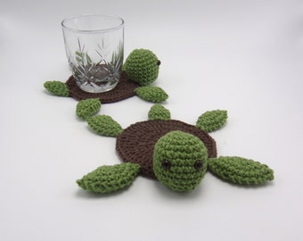 Crocheted Sea Turtle Coaster – 100% Cotton Beach House Decor