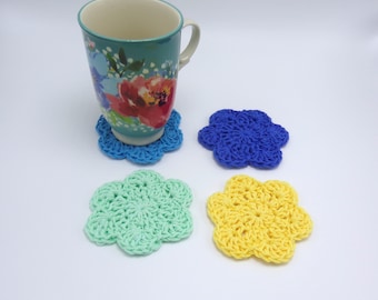 Crochet Cheery Flower Coaster Set, color choices