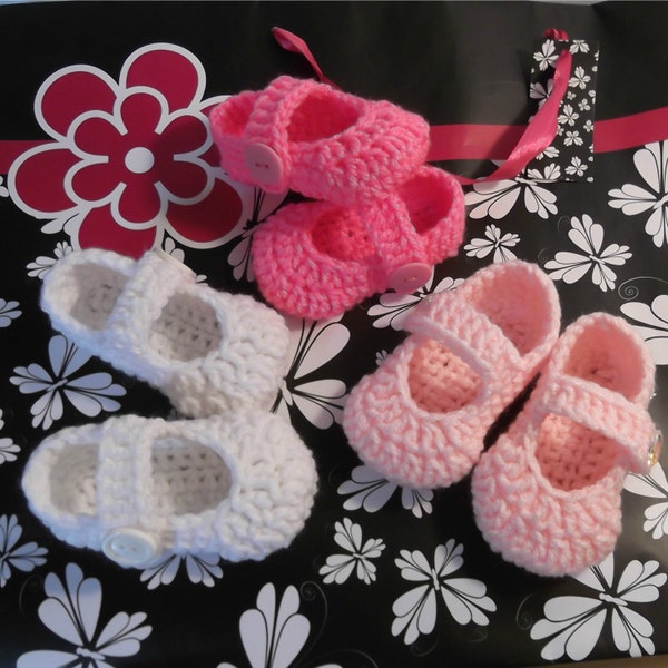 Crochet Mary Jane Style Baby Shoes - available in sizes 3 months to 1 yr