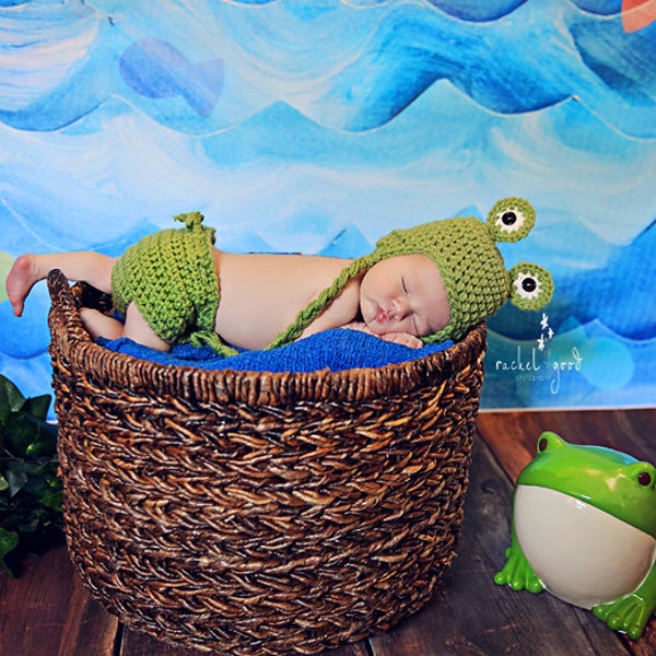 Frog Prince Earflap Hat and Diaper Cover Gift Set - newborn - photography prop - ready to ship