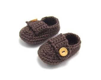 Crochet Baby Boy Button Loafers, newborn shoes