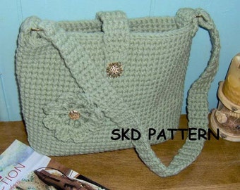 PDF Crochet Pattern Roomy Shoulder Strap Purse w Flower