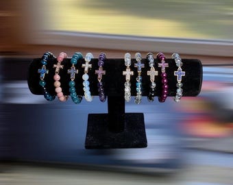Beaded Cross Bracelet: Crystal and Glass Stretch Bracelets