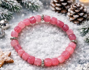Handmade Beaded Stretch Strawberry Quartz Bracelet
