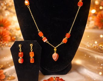 Carnelian Necklace, Bracelet, and Earring Set