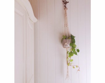Large Macrame Plant Hanger - Juno, Natural Cotton Rope Hanger Wooden Ring, Indoor Hanging Planter | Green Your Home | Garden Lover Gift