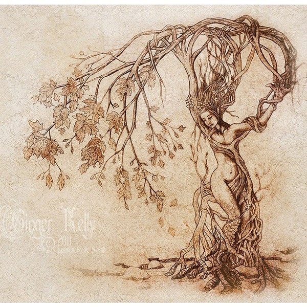 SALE Hedgewitch, Dryad Tree Woman Nature Goddess Art Print 11 X 14 inch