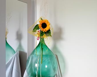 Damigiana italiana 34 litri verde trasparente. Complemento d'arredo decorativo