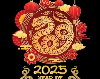 Year of the Snake PNG: Chinese New Year 2025 Calligraphy (Digital Download)