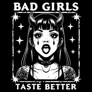 Vintage-Bad Girls Geschmack besser PNG | Tätowiertes Gothic Anime Mädchen | Dunkles feminines Sublimationsdesign | Ausgefallene T-Shirt Grafik für Frauen