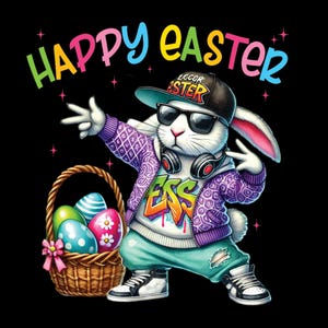 Funny Easter Bunny PNG - Happy Easter Hip Hop Bunny Digital Design - Cool Bunny Clipart - Spring Sublimation for T-Shirts & Merch