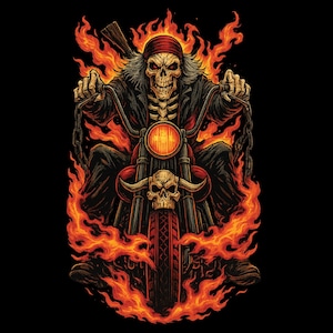 Skeleton Biker PNG: Gothic Skull Motorcycle Rider (Digital Download