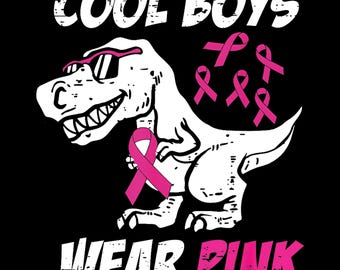 Cool Boys Wear Pink Dinosaur Design | Breast Cancer Awareness Kids Toddler Boys PNG | Pink Ribbon T-Rex Graphic for T-Shirts, Hoodies....,