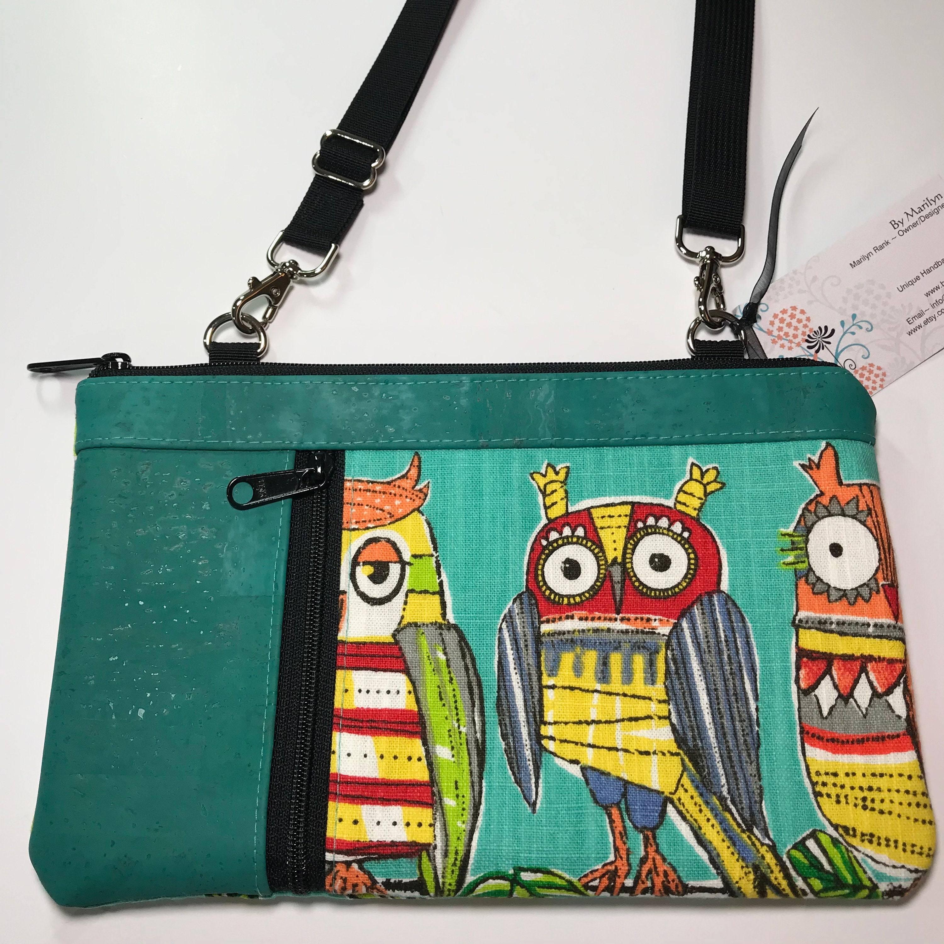 Owl Cork Wristlet, By Marilyn, Zippy Clutch, Cross Body, Diaper Clutch, Purse Organizer