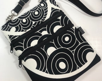 Jenny Cross Body, 3 Zipper bag, By Marilyn, purse, black messenger, removable strap, phone, travel **FREE SHIPPING**(Continental US only)