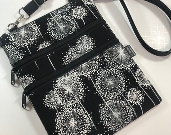 Jenny Cross Body, 3 Zipper bag, By Marilyn, black messenger, removable strap, phone, travel **FREE SHIPPING**(Continental US only)