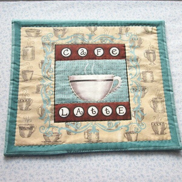 cafe latte hand quilted center piece, wall hanging    you decide its use!