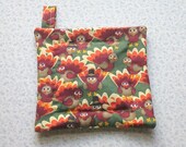 turkeys thanksgiving fall  hand quilted insulated potholder with loop to hang