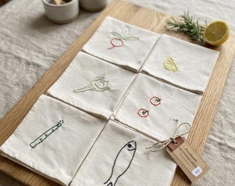 Servilletas de lino bordadas a mano, diseños florales y de animales personalizados, servilletas con nombre y fecha personalizados.