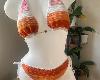 Ręcznie robiony na szydełku zestaw bikini LGBTQ+ 25 Pride Flags – 100% bawełna, możliwość dopasowania, dostępne różne rozmiary