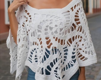 Ręcznie robiony na szydełku krótki top – bawełniana letnia bluzka z dekoltem w łódkę – strój plażowy Boho Festival