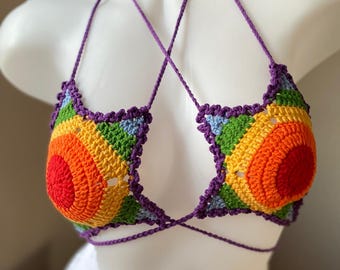 Ręcznie robiony na szydełku top w gwiazdki – strój na festiwal LGBT Pride – krótki top bikini – 25 opcji z flagami