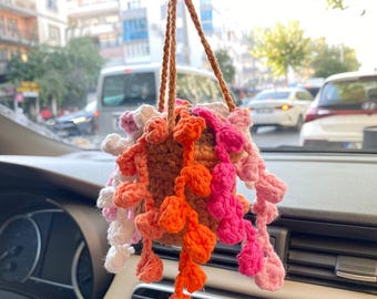 Ręcznie robiona na szydełku wisząca roślina – dekoracja z motywem bluszczu LGBT Pride – zawieszka na lusterko wsteczne – 25 opcji flagi