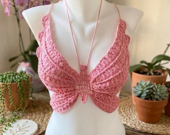 Wzór na szydełkowy top w motylki, samouczek robienia biustonosza w stylu boho na lato, przewodnik fotograficzny dla początkujących (PDF)