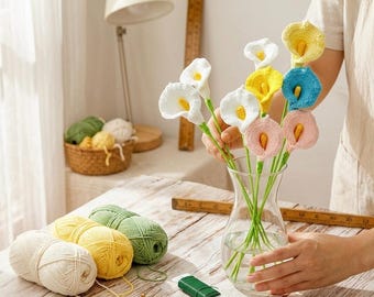 Patrón de lirio cala a crochet en PDF, tutorial de flor amigurumi, apto para principiantes (descarga instantánea)