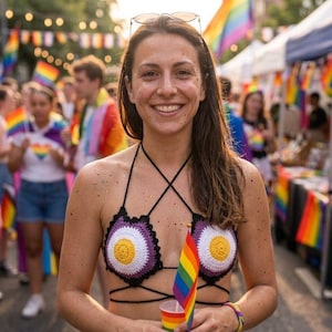 Nonbinary Pride gehaakte ster-bralette, handgemaakte katoenen festivalhaltertop