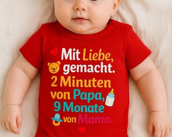 Babybody „Made with Love“ | Lustiger Baby Body | Geschenk zur Geburt / Babyshower | Personalisiert | 100% Baumwolle