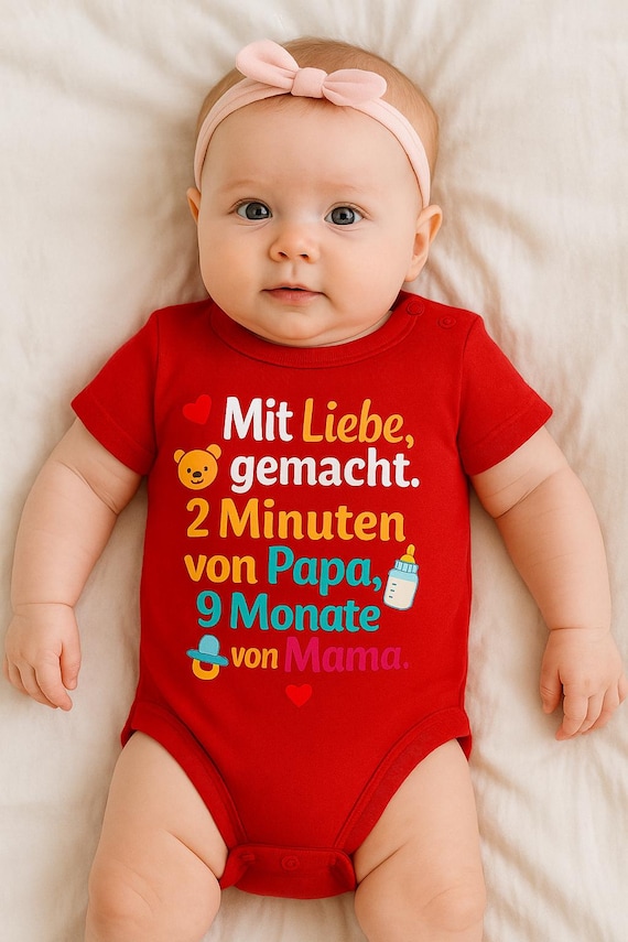 Babybody „Made with Love“ | Lustiger Baby Body | Geschenk zur Geburt / Babyshower | Personalisiert | 100% Baumwolle