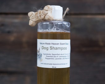 Dog Shampoo 16oz, All Natural, Lavender, Lemongrass, Rose Geranium, Peppermint, Citronella, Ticks, Fleas