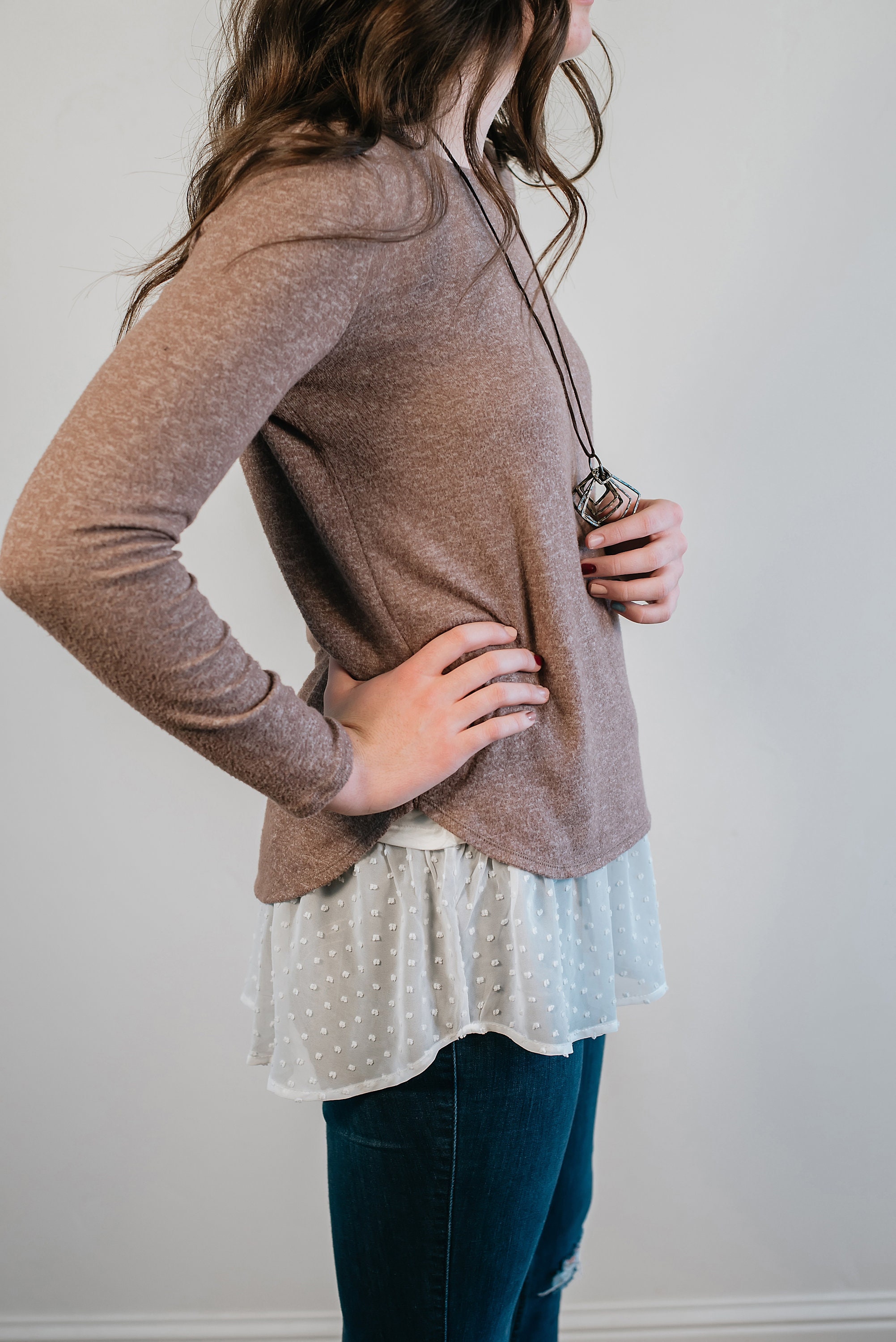 HIAND 2 Way Dot Ruffle Volume Tops