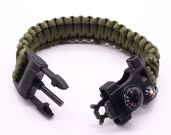 DELUXE survival bracelet | Flint, Fish Hook, Fish Line, Tinder, Knife, Whistle, Compass, +more