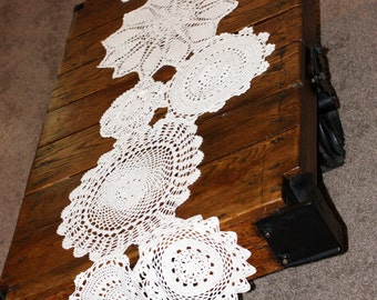 Beautiful Handmade crochet doily table runner, Ivory or White, Vintage, Antique doile