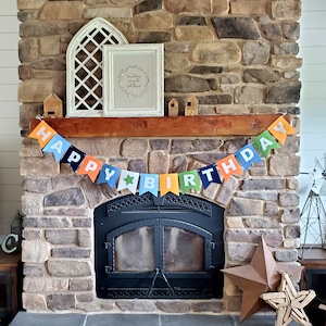 Filz HAPPY BIRTHDAY Banner, wiederverwendbar | ORANGEN & Blau