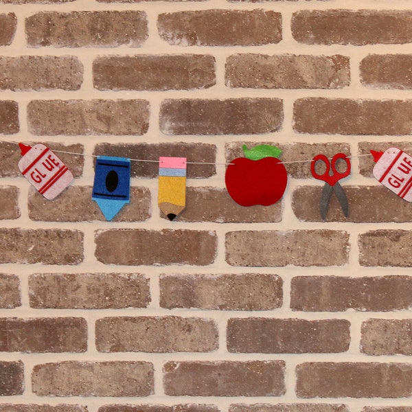 SCHOOL Supplies Felt Reusable Banner, Glue, crayon, pencil, scissors