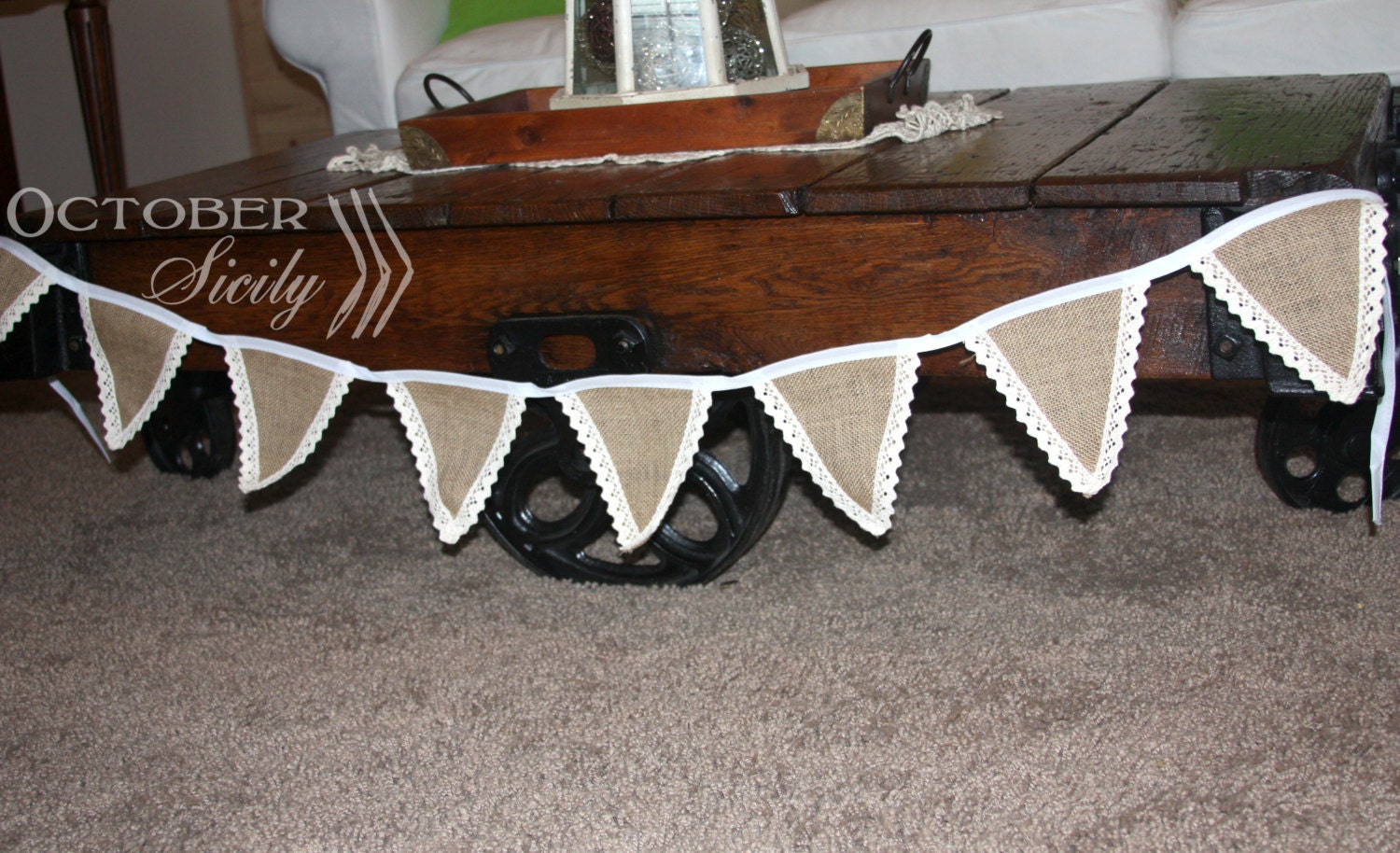 Rustic Burlap & Lace Banner Bunting Garland Flags. Wedding - Etsy