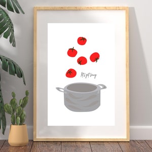 Tomato 'Let's Get Saucy' Print | Tomato Kitchen Print | Tomato Sauce Print | Contemporary Kitchen| Minimalist Tomato Print | Cooking Print
