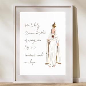 Hail Holy Queen Prayer Art Print – Mother of Mercy, Life, Sweetness and Hope | Virgin Mary Catholic Wall Decor | Catholic Home & Gift Idea