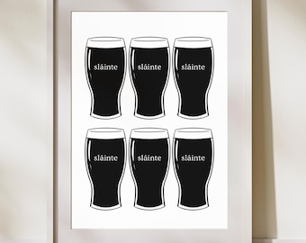 Sláinte Irish Beer Digital nedladdning | Irish Pint Glass Art | Slainte | Slainte Beer Art | Irländskt tryck | Konst för ölälskare | Väggkonst på irländsk pub