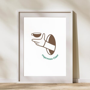 Espresso Time Minimalist Coffee Print – Hand Reaching for Espresso Cup – Trendy Coffee Brown Wall Art for Kitchen, Office, and Coffee Lovers