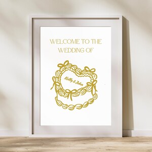 Editable Wedding Welcome Sign Template | Heart Cake Design | Digital Canva Template Download | Vintage Wedding Cake Sign | Wedding Welcome