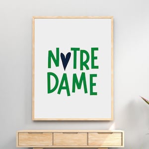 Notre Dame Herz Kunstdruck | Kämpfende irische Wanddekoration |Notre Dame Alumni Geschenk | Kämpfender irischer Druck | Notre Dame Print |Modern College Kunst
